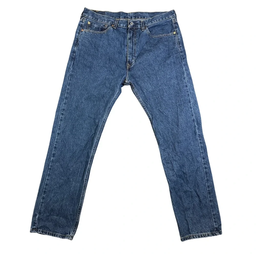 Levis 505 Regular Fit Jeans Mens 36x32 Dark Wash Straight Leg 100% Cotton Denim